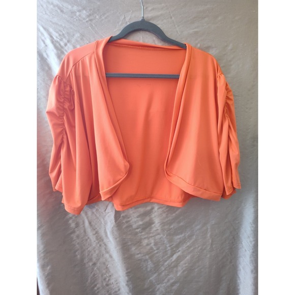 The Unbranded Brand Sweaters - Orange Plus Size 5XL Cropped 3/4 Sleeve Polyester Cardigan  Solid